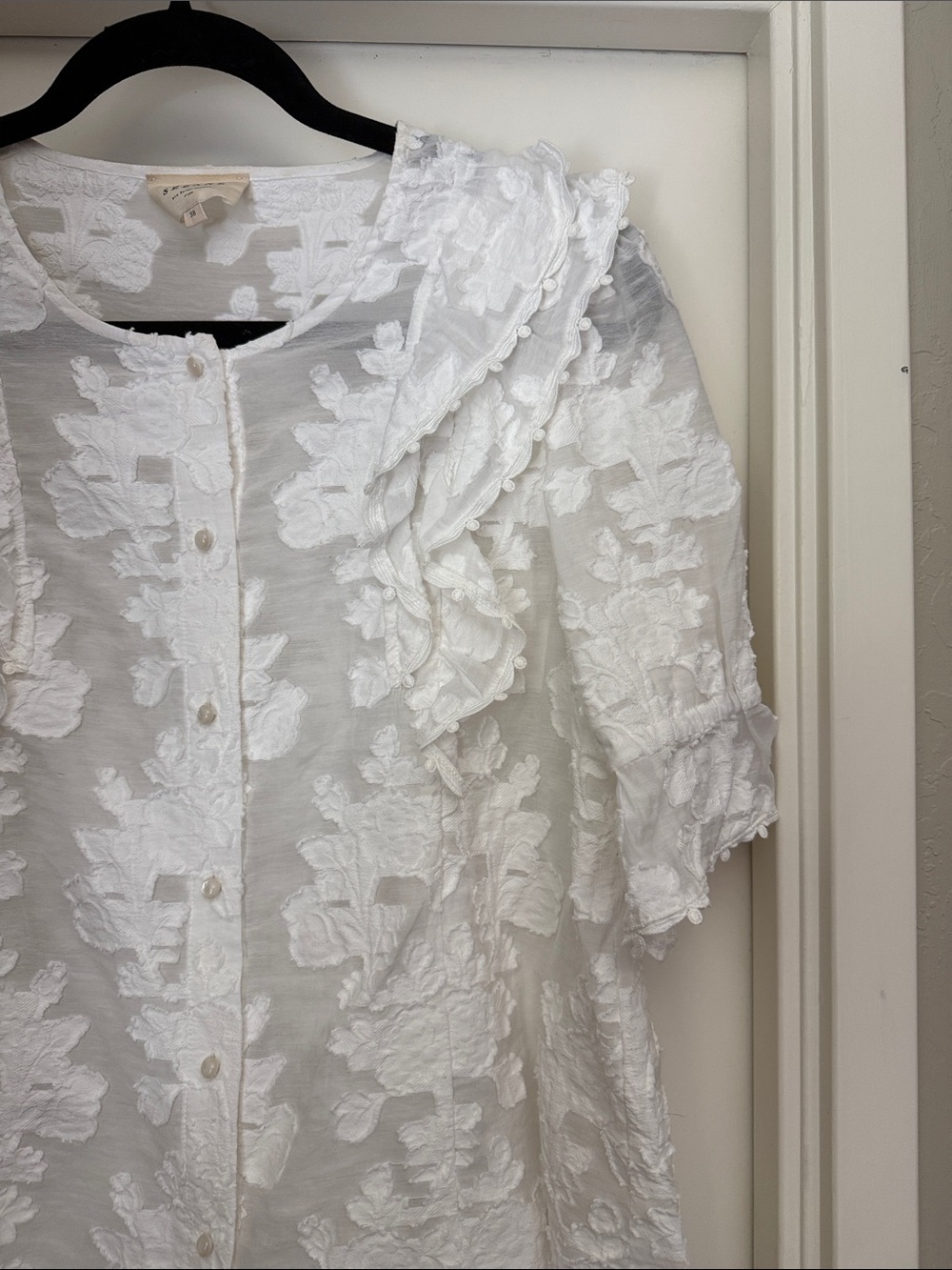 Sezane Paolina Blouse White Lace Floral - Picture 8 of 10